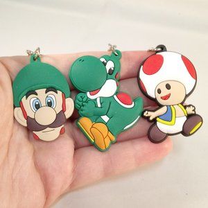 Men's Silver Mario Brothers Luigi Toad Yoshi Character Keychain Key Ring 3 pcs